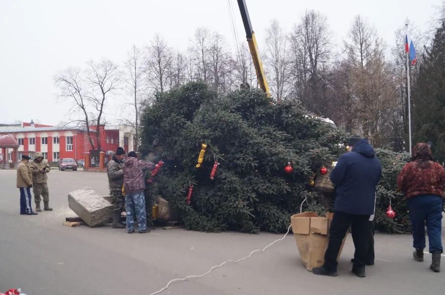 На центральной площади Варнавино прошли работы по монтажу новогодней елки